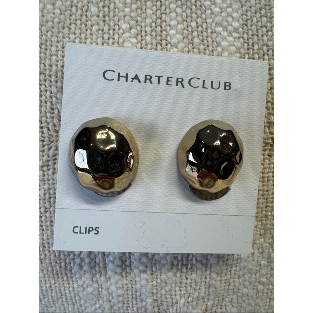 0077 Charter Club Gold Hammered Clip Earrings